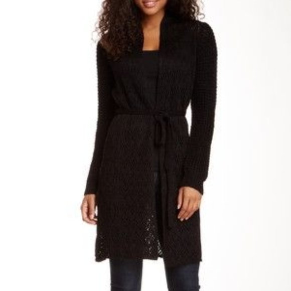 NEW Vertigo Women Wool Crochet Belted Long Sleeve Duster Cardigan Robe Sweater - Picture 2 of 5